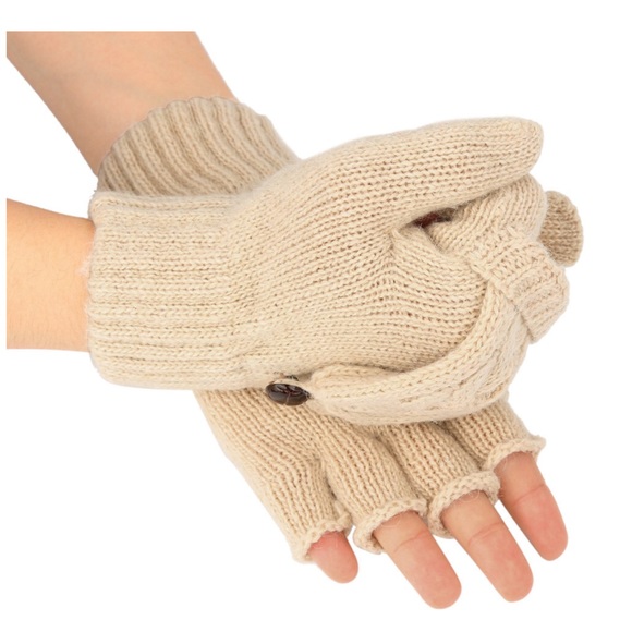 Beige Clamshell Exposed Finger Mittens - Picture 3 of 5